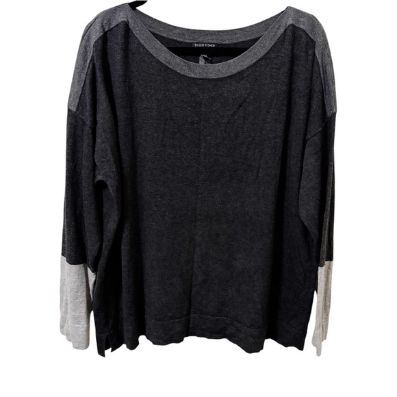 Eileen Fisher Grey Color Block Sweater Top Sz XL - Picture 1 of 7